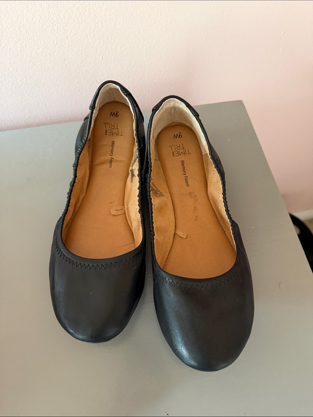 Time and Tru Black Faux Leather Ballet Flats